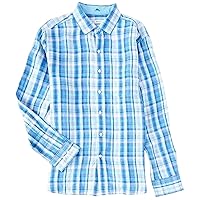 Tommy Bahama Long Sleeve Paradiso Plaid Linen Camp Shirt (Color: Palace Blue, Size X-Large)