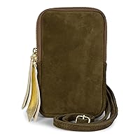 styleBREAKER Ladies Leather Cell Phone Shoulder Bag Soft Suede, Zipper, Genuine Leather Mini Bag 02012373