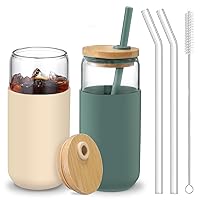 20oz Beer Can Shaped Glass Cups with Bamboo Lids, Straws, and Protective Sleeves - For Water, Tea, Iced Coffee