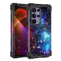 Miqala for Galaxy S24 Ultra 5G Case,Glow in The Dark Three Layer Heavy Duty Shockproof Protection Hard Plastic Bumper+Soft Silicone Protective Case for Samsung Galaxy S24 Ultra 6.8 inch,Blue