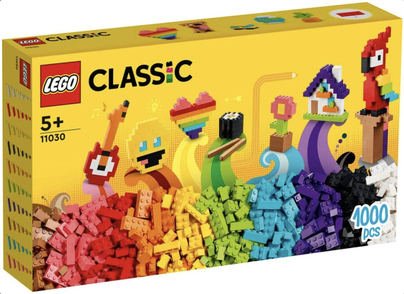 LEGO 11030 Classic Large Creative Building Set Construction Toy Set, Build a Smiley Emoji, Parrot, Flowers & More, Creative Building Blocks for Children, Boys, Girls from 5 Years