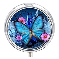 Pill Box Butterfly (4) Round Medicine Tablet Case Portable Pillbox Vitamin Container Organizer Pills Holder with 3 Compartments