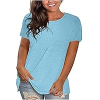Plus Size Summer Tops for Women, Women's Casual Short Sleeve T Shirts Loose Comfy Crew Neck Solid Tunic Blouse Dressy
