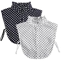 False Collar Detachable Blouse Fake Collar Half Shirts Collar Polka Dots Designed Cotton Top Elegant for Women 2PCS