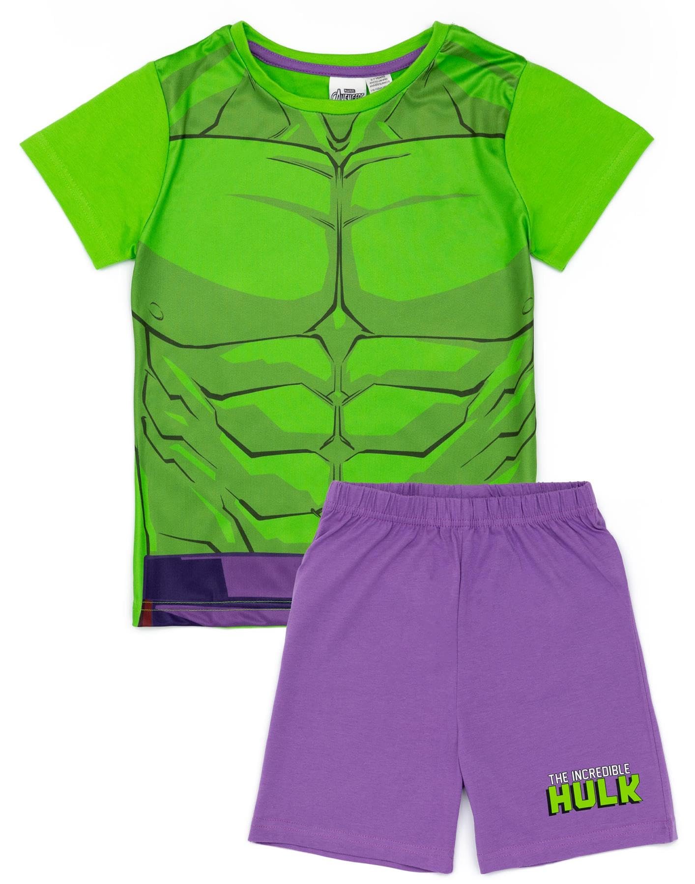 Marvel Hulk Boys Pyjama Set | Kids Green & Purple T-Shirt & Shorts PJs Loungewear | Superhero Suit Pajama Nightwear Gift Set