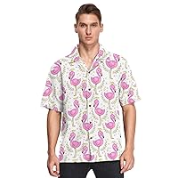 Cartoon Flamingo Hawaiian Shirt for Men,Men's Casual Button Down Shirts Short Sleeve for Men S
