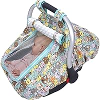 Stroller Cover with Breathable Mesh Window, Windproof Newborn Car Seat Cover, Universal Cradle Canopy with Button and Zipper, Cute Car Seat Canopy