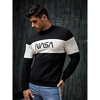 Sweaters for Men- Men Letter Pattern Two Tone Sweater (Color : Black, Size : X-Large)