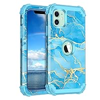 Rancase for iPhone 11 Case,Three Layer Heavy Duty Shockproof Protection Hard Plastic Bumper +Soft Silicone Rubber Protective Case for Apple iPhone 11 6.1 inch,Blue Marble