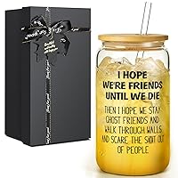 Gifts for Women Men, 16oz Drinking Glass Cup, Unique Friendship Gift for Best Friend BFF Bestie, Funny Personalized Birthday Christmas Valentines Mothers Day Present for Her Him Coworker Sister Female