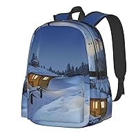 Rustic Log Cottage Scenery Printed Casual Daypack with side mesh pockets Laptop Backpack Travel Rucksack for Men Women