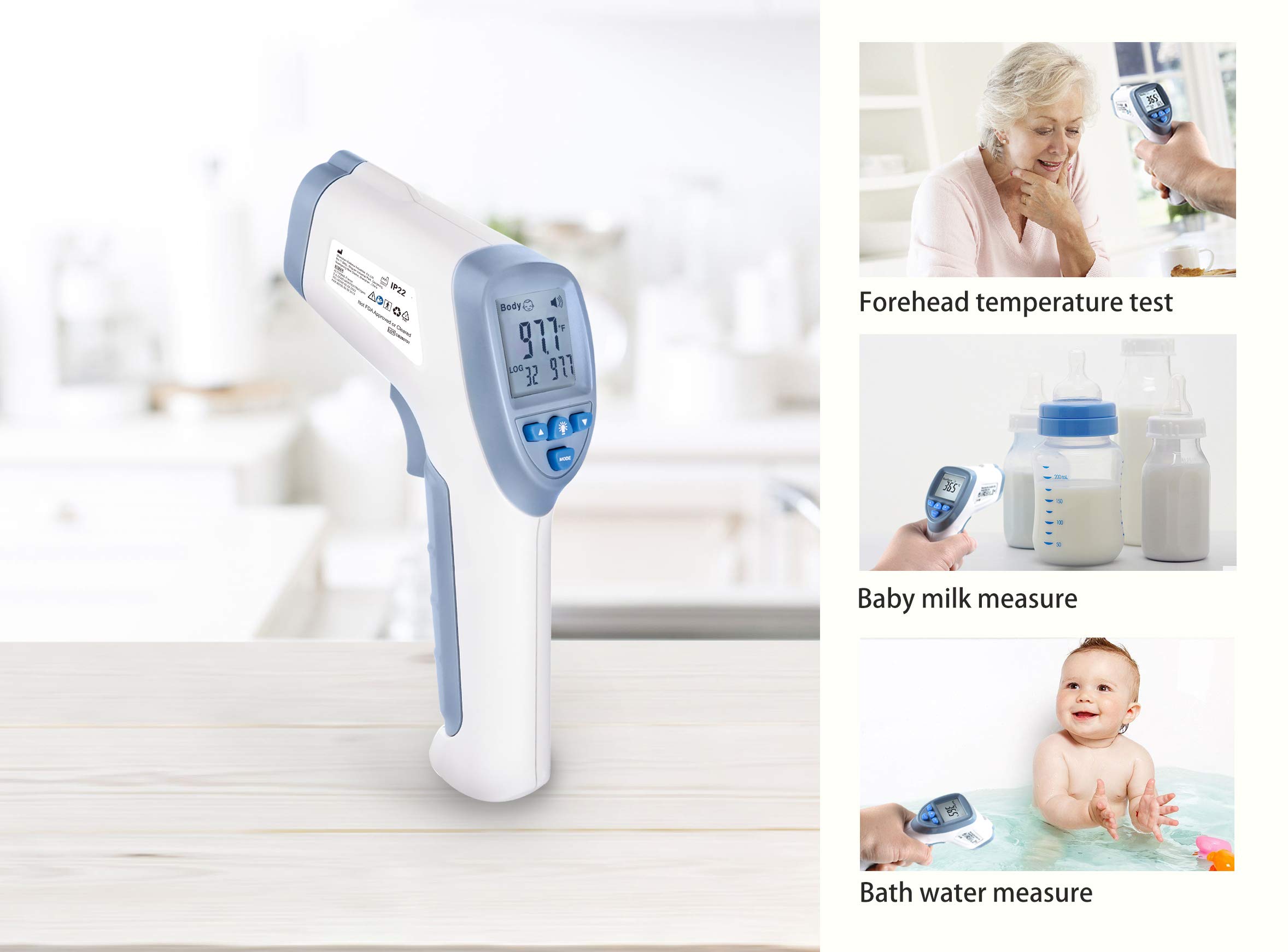 Aain 8837 Forehead Thermometer, Baby and Adults Thermometer,Digital Non-Contact Forehead Infrared Thermometer, Backlight LCD Screen with Date Memory (32 Readings)