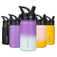 BJPKPK Water Bottle with Straw Lid, 15oz Insulated Water Bottle, Stainless Steel Metal Water Bottles, Reusable Leak Proof BPA Free Thermos, Flask, Cups, Lavender