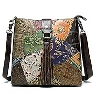 Women's Vertical Patchwork Purses and Handbags Crossbody, Genuine Leather Colorful Tote Bag