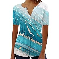 Womens Summer Tops 2024 V-Neck Blouse Fashion Casual Short Sleeve Gradient Printed T-Shirts Plus Size Tunic Tee Tops
