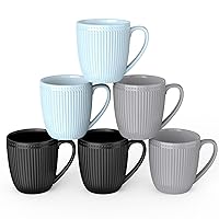 Coffee Mugs Set of 6, 16 Oz Coffee Mugs, Porcelain Mugs, Large and Easy to Grip Mug Sets, Embossed Coffee Cup Set for Coffee, Multicolor-8