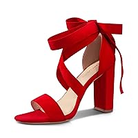 Strappy Heels for Women Chunky Heels High Heeled Sandals with Lace Up Fahsion Casual Nude Block Heel Sandals,Ellery-Color-0