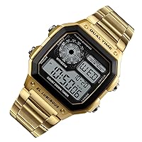 Tevimpeya Mens Digital Quartz Watch Luxury Business Electronic Chronograph 50M Waterproof Digital Watch Stainless Steel Bracelet LED Backlight Silver