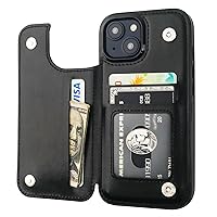 Compatible with iPhone 15 Wallet Case with Card Holder, PU Leather Kickstand Card Slots Case, Double Magnetic Clasp and Durable Shockproof Cover 6.1 Inch (Black)