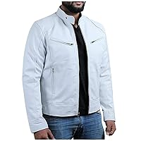 Mens Jacket Casual Faux Leather Jacket Stand Collar Zip-Up Biker Motorcycle Jackets Coat With Zipper Pocket