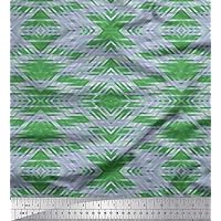 Soimoi Cotton Jersey Green Fabric - by The Yard - 58 Inch Wide - Stripe & Argyle Check Sophistication - Chic Stripes with Sophisticated Argyle Checks Printed Fabric