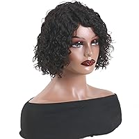 Short Curly Human Hair Wigs for Black Women Deep Curly Glueless Wig Jerry Curl Side Part Lace Front Wigs 100% Brazilian Remy Human Hair Ready to Go Lace Bob Wig 8 Inch, Natural Color