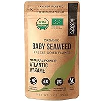 Organic Wakame Flakes - 1oz. Young Pure Seaweed Grown in North Atlantic. USDA Certified and Freeze-Dried Premium Quality. Soft Texture & Mild Taste. 45 Servings