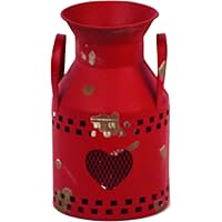 ZT171437 Essex Collection Red Distressed Vintage Heart Cut-Out Milk Can with Tea Light Holder