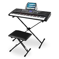McGrey LK-6150 61 Key Keyboard Set - Beginner's Keyboard with 61 Light Keys - 255 Sounds and 255 Rhythms - Integrated MP3 Player - Includes Stand and Stool - Black