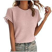 Women's Short Sleeve Dressy Tops Crewneck Textured Tops Cute Summer Basic T-Shirts Work Blouses 2024 Fashion Clothes