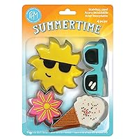 International 5106 Summer Time Cookie Cutters, Ice Cream Cone, Sunshine, Sunglasses, Flower, 4-Piece Set,Silver