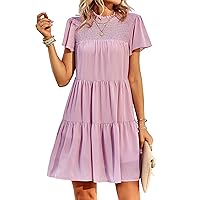 GAOVOT Women's Casual Sleeveless Mini Dress Halter Neck Summer Beach Dresses Backless Solid Flowy Tiered Short Dress