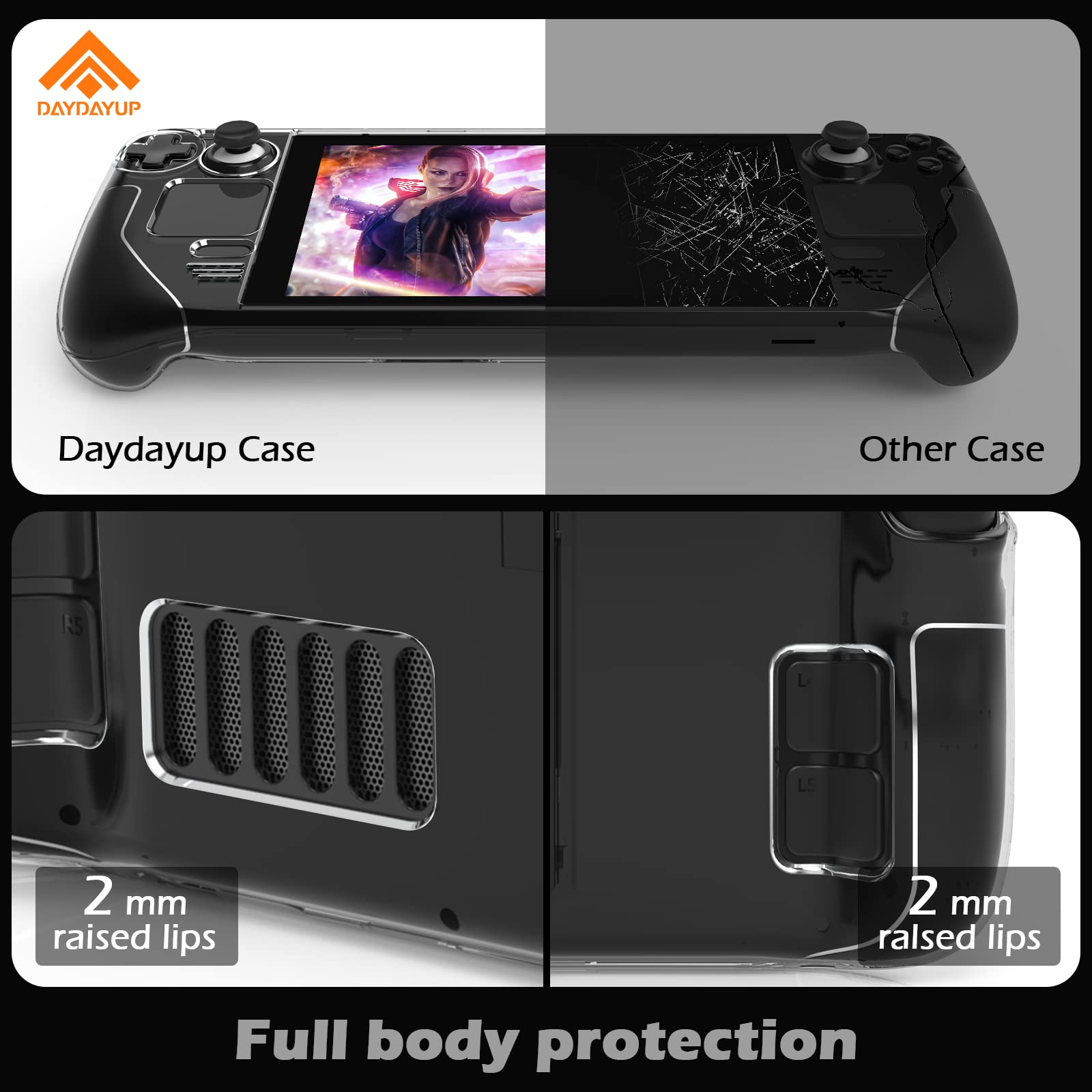 Daydayup Kickstand Protective Case for Steam Deck, Cover Protector with Stand Base, Full Protective Cover Case Compatible with Vavle Steam Deck Accessories, Non-Slip and Anti-Scratch Design, Clear