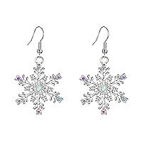 Snowflake Earring for Women Girls Austrian Crystal Winter Party Flower Snowflake Pierced Hook Dangle Earrings Jewelry for Christmas