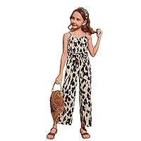 WDIRARA Girl's Leopard Print Spaghetti Strap Wrap V Neck Belted Cami Jumpsuit