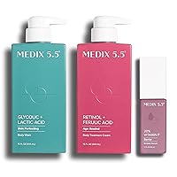 Medix 5.5 Glycolic Acid Exfoliating Body Wash + Retinol Age Rewind Firming Body Cream + 20% Vitamin F Anti Aging Serum Set