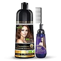 Herbishh Hair Color Shampoo for Gray Hair Chestnut Brown 500 Ml + Instant Hair Straightener Cream with Applicator Comb Brush 150 Ml