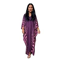 Plus Size Kaftan Dresses for Women, Caftans for Women Loungewear - Handmade Women's Fashion, Mothers Day Gifts for Mom, Silk-Screened Maxi Dress for Beach & Night Out -50 in., Purple w/Geometric