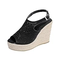 Fashion Women's Summer Fashion Fish Mouth Wedge With Thick Bottom Hollow Sandals One Line Suede Memory Foam Sandals