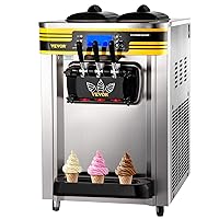 Soft Serve Ice Cream Maker, 2350W Commercial Ice Cream Machine 5.8-7.9 gal per hour, Puffing & Shortage Alarm, Countertop Soft Serve Maker for Restaurant Home Party, Silver