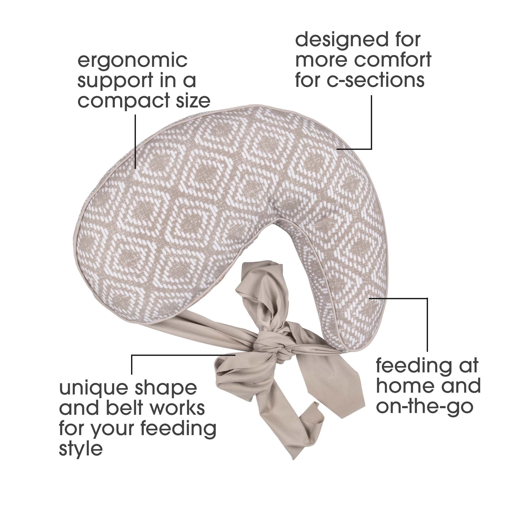 Boppy Anywhere Support Nursing Pillow, Latte Rattan with Stretch Belt that Stores Small, Breastfeeding and Bottle-feeding Support at Home and for Travel, Plus Sized to Petite, Machine Washable