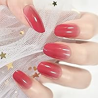 Beauty Glossy Gradient Russet-red Pink Fake Nails Short Oval Round Press on Nails Manicure False Nail Tips for Daily Office Finger Wear