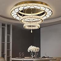 Flashing God W24'' Gold Crystal Chandeliers Crystal Ceiling Light Fixtures LED Flush Mount Light for Living Room Bedrooms Dining Room Dimmable 2700k 4500k 6000k