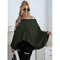 Casual Ladies Comfortable Plus Size Sweater Plus Dolman Sleeve Ribbed Knit Sweater Leisure Perfect Comfortable Eye-catching (Color : Army Green, Size : XX-Large)