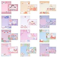 Stationery Letter Paper and Envelopes Set, Lovely Kawaii Letter Writing Paper, 12 Cute Blank Note Cards with Envelopes, Different Lovely Printed design for Greeting Cards, Birthday Cards