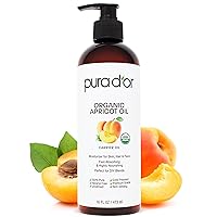 PURA D'OR 16 Oz ORGANIC Apricot Kernel Oil - 100% Pure & Natural USDA Certified Cold Pressed Carrier Oil - Antioxidant & Vitamin E Rich Moisturizer for Natural Glow & Softness - Face, Skin & Hair