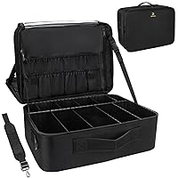 Relavel Extra Large Makeup Case with Plastic Dividers Washable and Easy to Clean, Travel Makeup Train Case Professional Makeup Artist Bag Portable Nail Organizer Box Art Supply Case (Black)