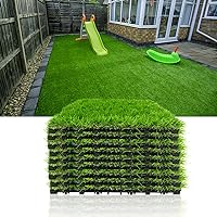 Progoal Artificial Grass Turf Tile Fake Grass Flooring Mat Interlocking Self-draining 12''x12'', 1.7'' Height (1.38in Grass)