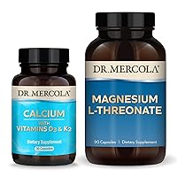 Dr. Mercola Magnesium L-Threonate & Calcium with D3 & K2, 30 Servings, Dietary Supplement, Bone Health, Non-GMO