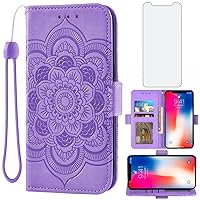 Asuwish Compatible with iPhone Xs X 10 10s Wallet Case and Tempered Glass Screen Protector Flip Credit Card Holder Cell Phone Cover for iPhoneX iPhoneXs iPhone10 i PhoneX SX 10x 10xs X’s Women Purple